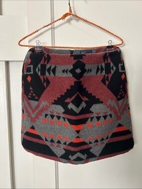 GAP Aztec-Pattern Mini Skirt in Rust, Gray, Black with Orange Accents